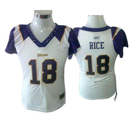 Vikings #18 Sidney Rice White Women's Field Flirt Stitched NFL Jersey - Click Image to Close